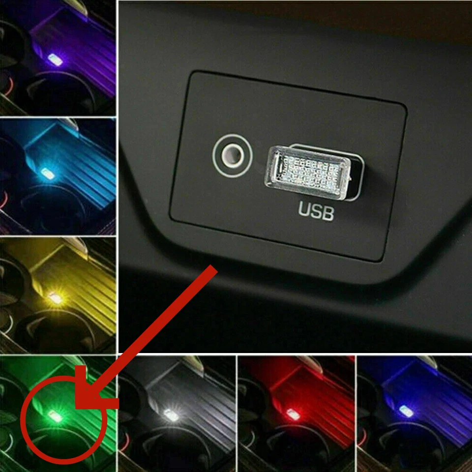 Mini USB LED Car Accessories Interior Light Neon Atmosphere Ambient Lamp Bulb US - Image 2 of 4