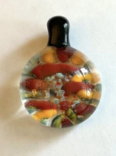 Murano Style Hand Blown Art Glass Pendant Necklace, Multicolored 2"
