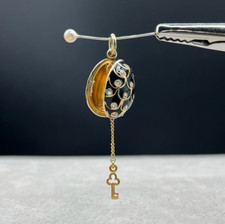 Soviet Silver Gold Plated Enamel Locket Egg Pendant with Key
