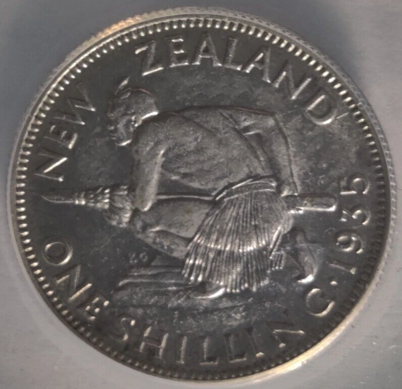 1935 New Zealand 1 Shilling Graded AU53 ANACS Rare High Grade Key Date Coin 2B - Image 3 of 4