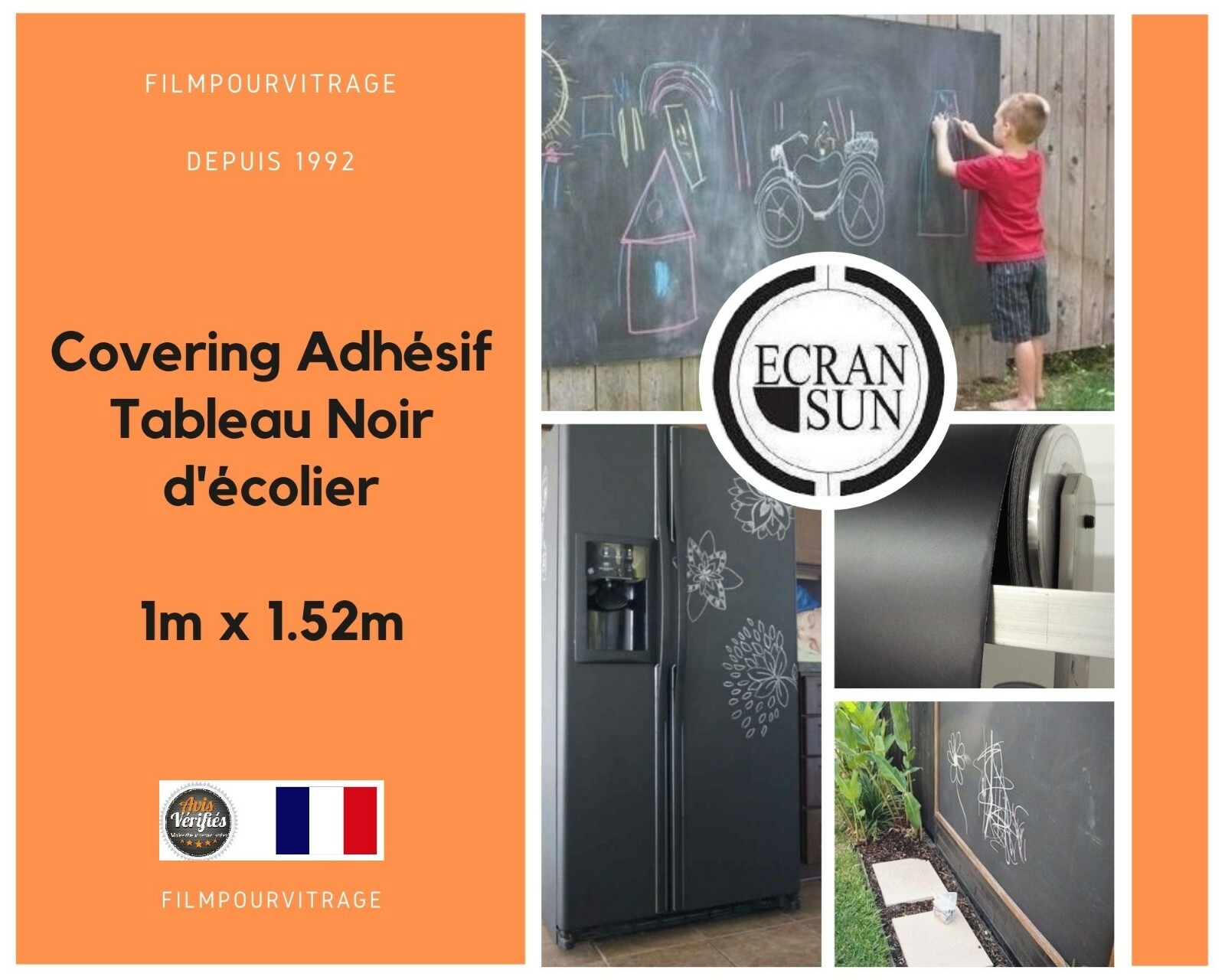 Vinyle adhésif tableau noir écolier rouleau large 1.52 m revêtement mural ardoise