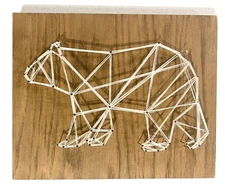 Polar Bear String Art Wall Hanging Wooden Plaque Sign 12" x 9.5" Winter Decor