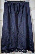 Vtg Shiny Nylon Mel-Lin Half Slip Skirt Sz M  Lacy  12" Slit Lingerie Black