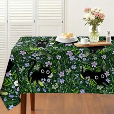 Cute Black Cat Tablecloth - Washable Rectangle Dining Cloth for Party  Picnic,