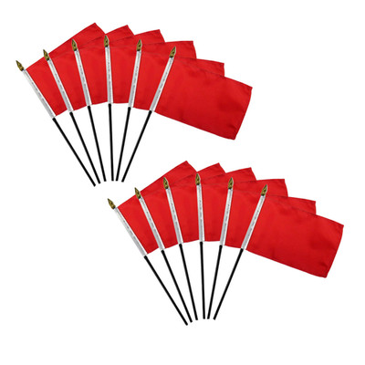 1 Dozen Red 4x6in Mini Handheld Blank Solid Color Stick Flags