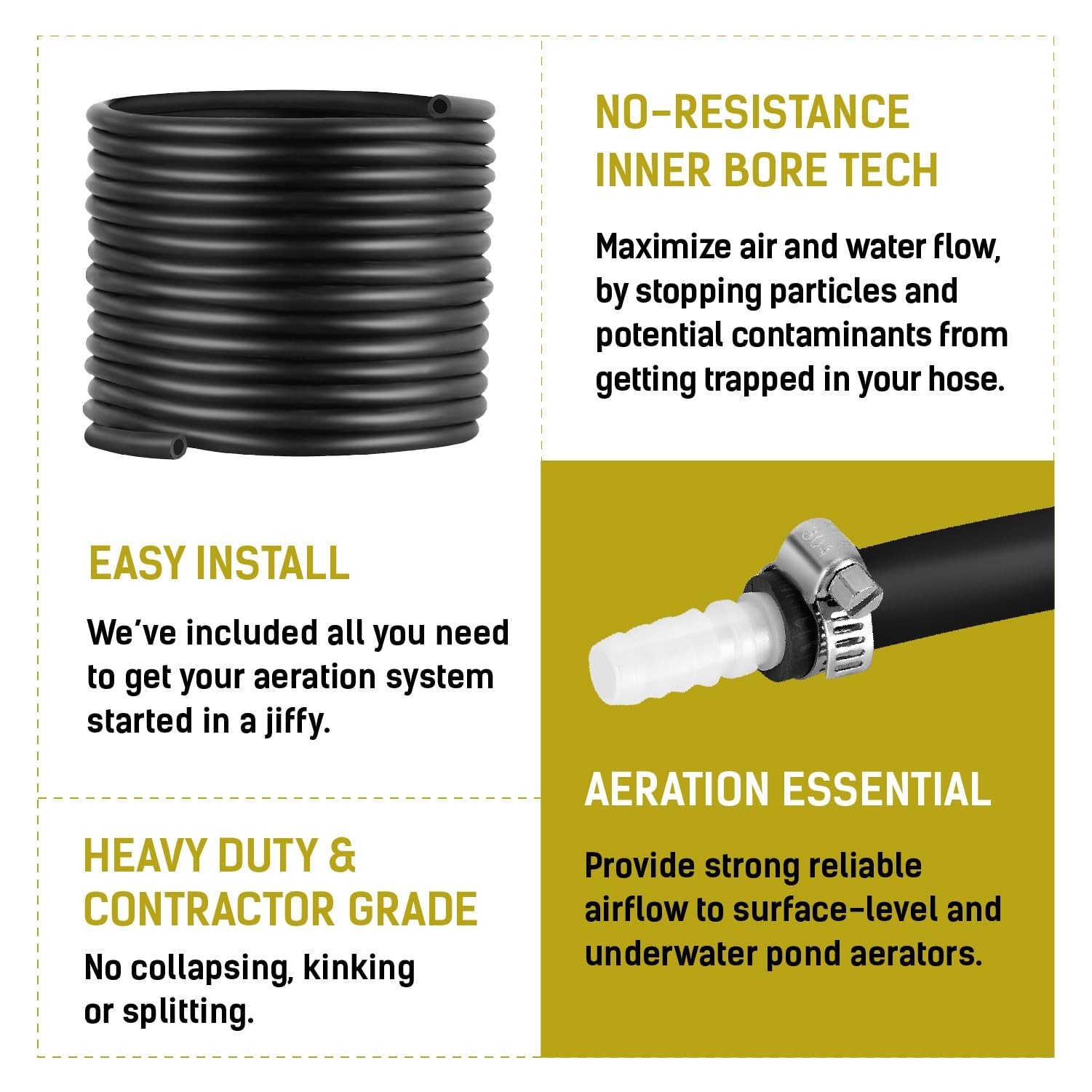 Self-Sinking Aeration Hose With Clamps & Menders for Easy Installation, Pond ...
