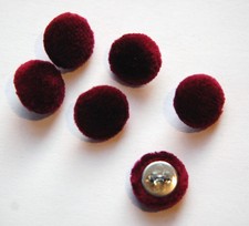 Vintage Burgundy Soft Velour Fabric Buttons 13mm Metal Shank (6) btn004K