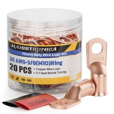 haisstronica 10pcs 3/0 AWG - 3/8M10 Battery Cable Lugs, Heavy Duty Copper Wir...