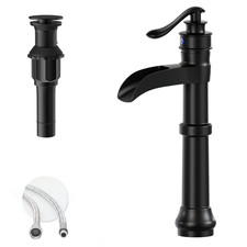 Bathlavish Vessel Sink Faucet Matte Black Bathroom Waterfall Sink Faucet Tall