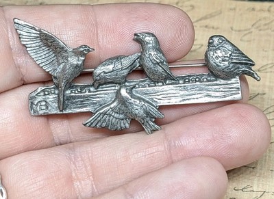 Vintage M. Bastin Pewter Silver Tone Bird Brooch 1990s