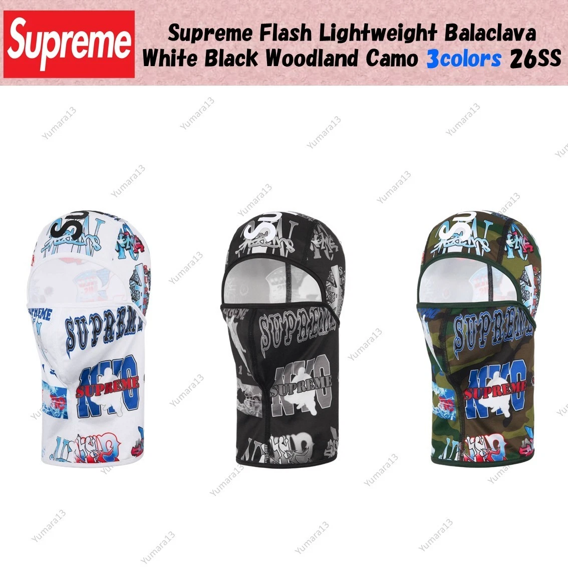 Supreme Flash Lightweight Balaclava White Black Woodland Camo 3colors 26SS
