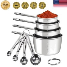 Dishwasher Safe 8-Piece Measuring Cups  Spoons Set - Ideal for Baking  Cooking