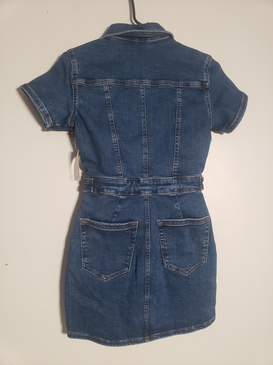 Good American Fit For Success Denim Mini Dress Zip Front Short Sleeve Size  S | eBay
