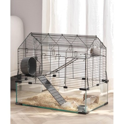 Hamsterkäfig transparent 58x38x54cm mit Belüftung Sichtfenster Haustiergehege