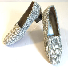 Vtg Woven Metallic Pumps 8.5 Made in Spain Jute Leather Lined Silver Classy Chic