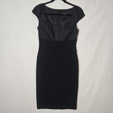 ADRIANNA PAPELL Black Ruffle Bodycon Cap Sleeve Knee Length Dress Sz 4