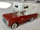 Vintage 1960’s Red Tonka Dodge Pick Up Truck Camper with Top #11060 Large 14”