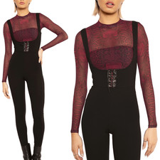 Backmilk Lace Up Corset Push It Underbust Black Catsuit Jumpsuit Overalls Goth