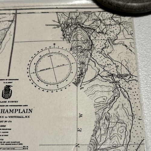 1959 US LAKE SURVEY LAKE CHAMPLAIN CHART NO 174 Barber Point To Whitehall NY - Picture 6 of 8