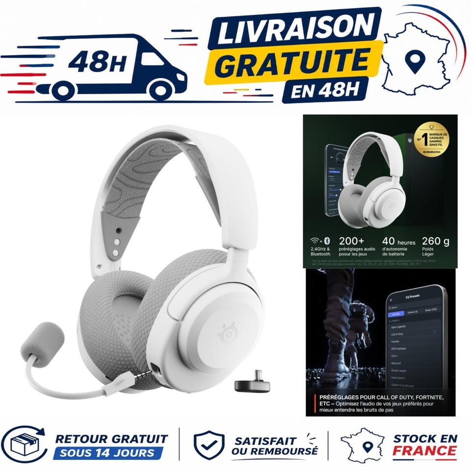 SteelSeries Arctis Nova 3X Wireless Casque Gaming Blanc Xbox PS5 PC