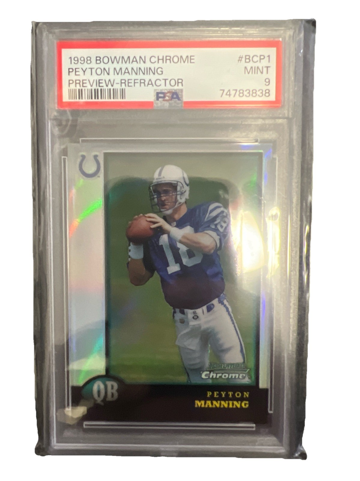 1998 BOWMAN CHROME PREV REFRACTOR #BCP1 PEYTON MANNING PSA 9
