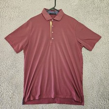 Greyson Polo Shirt Mens Large Red Gray Stripe Performance Wolf Logo