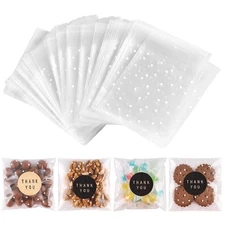 100PACK Self Sealing Cellophane Bags Clear Cookie Treat Bags Thank You for Gi...
