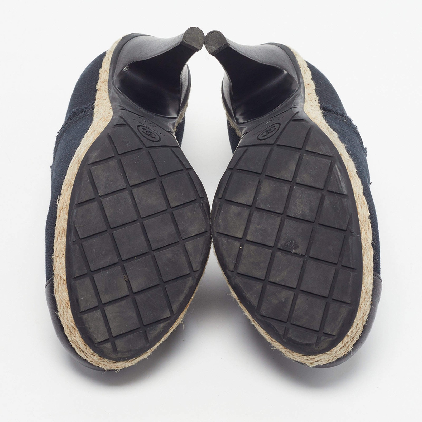 Chanel CC Cap Toe Size 36.5 Navy BlueBlack Canvas and Leather Booties image 6