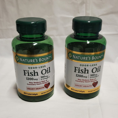 Nature's Bounty Odor-Less Fish Oil 1200mg Omega-3 Heart Health 60 Softgels