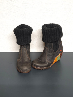 Damen Boots Stiefeletten von ART, Gr. 38, Strickbund, Keilabsatz