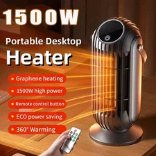 1500W Desktop Electric Space Heater Adjustable Warmer 4-speed PTC Heating Remote