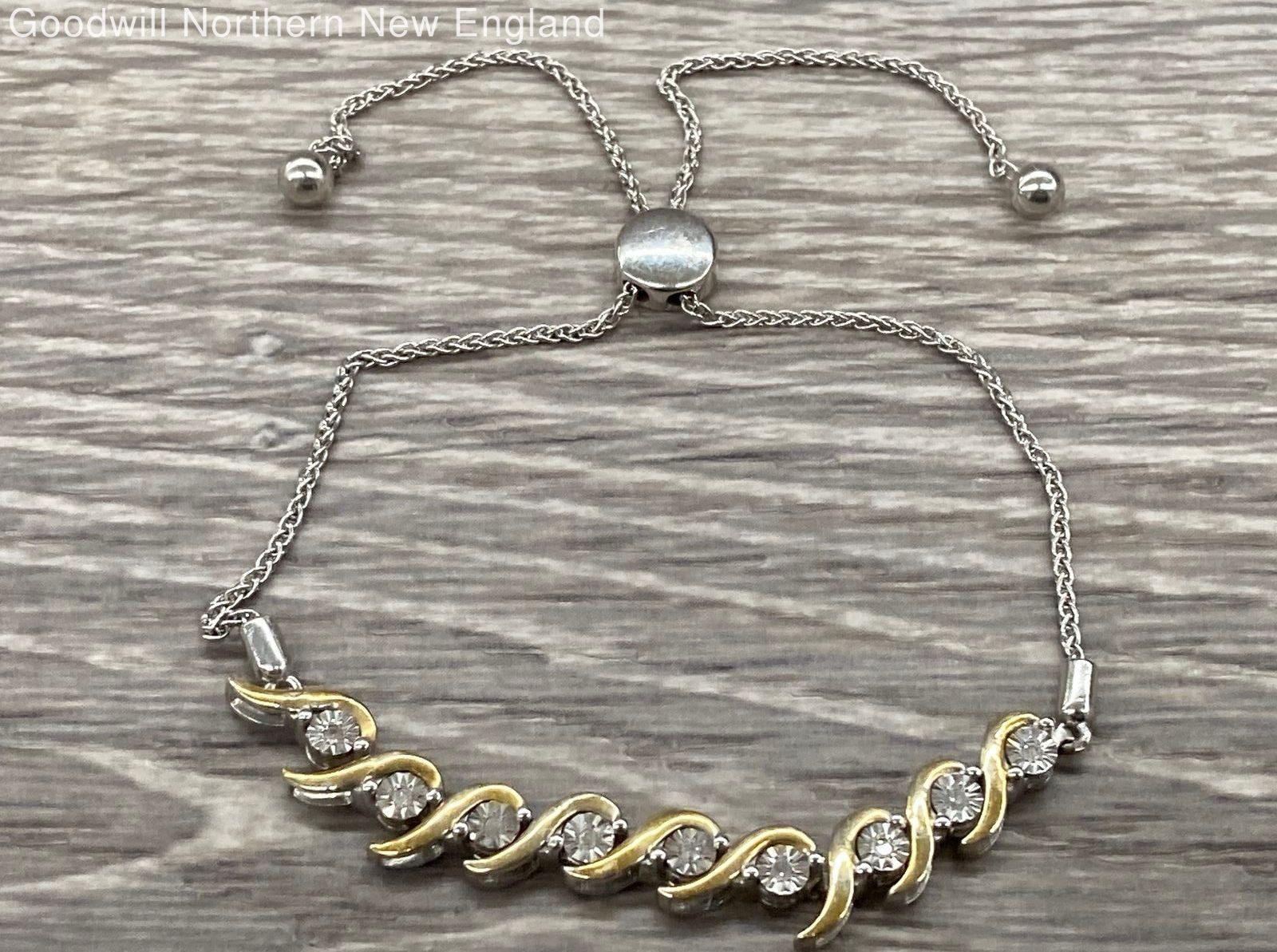 925 Sterling Silver Adjustable Pull Chain Diamond… - image 1