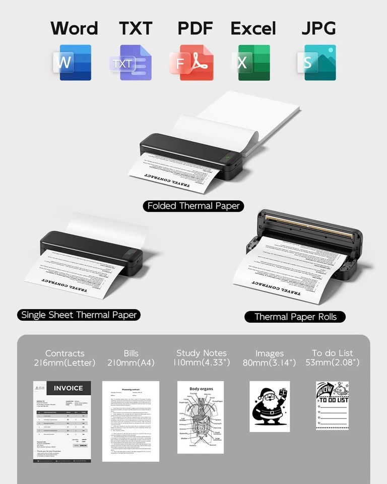 Portable Printers Wireless for Travel, A285M Bluetooth Inkless Thermal Printe... - Image 4 of 4