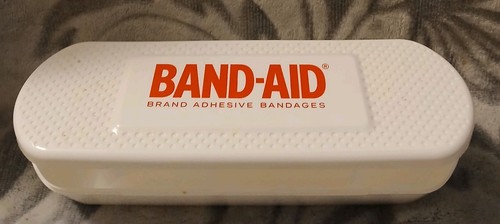 White and Red Johnson & Johnson Band-Aid Plastic Container EMPTY