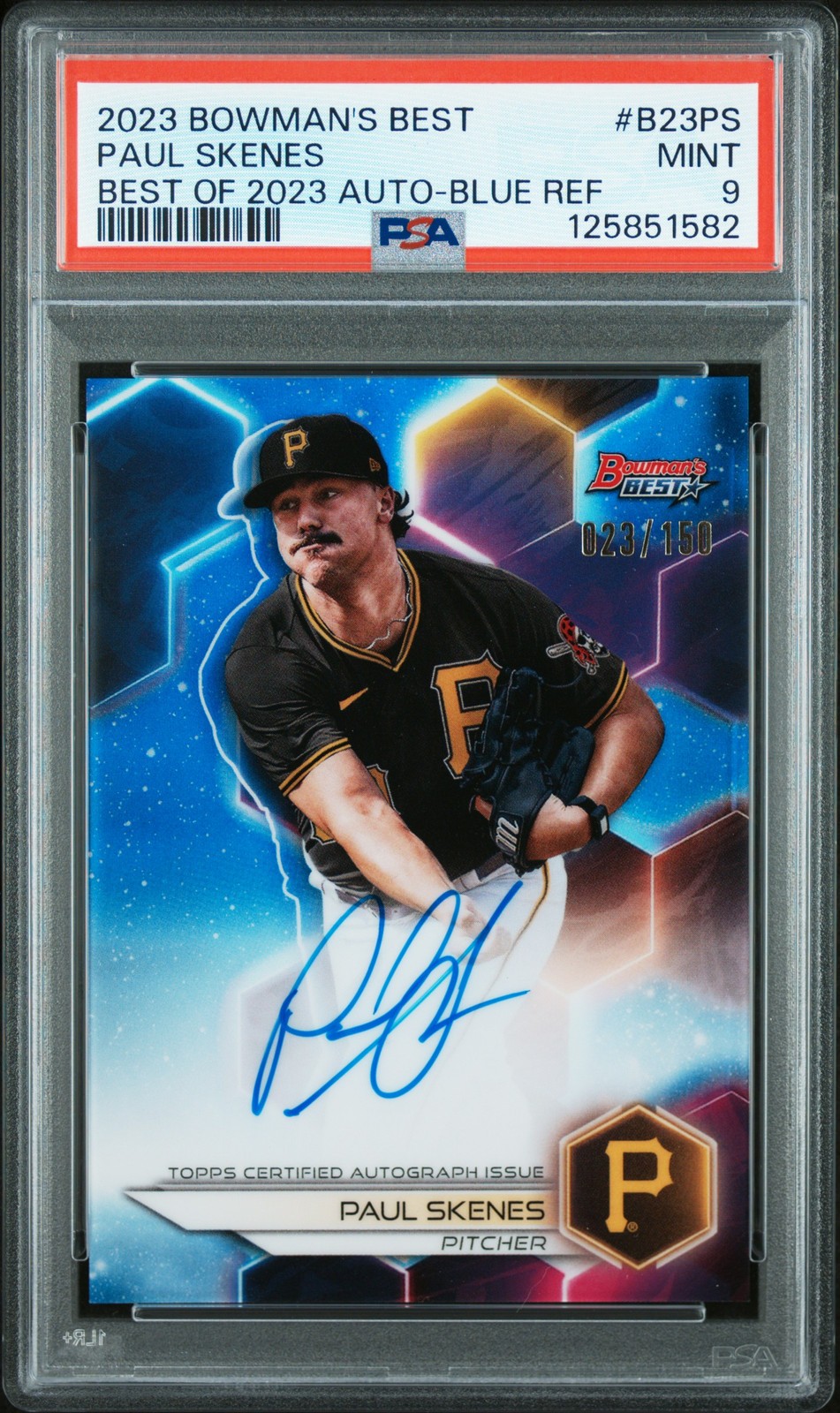 2023 BOWMAN'S BEST BEST OF 2023 AUTOS BLUE REFRACTOR PAUL SKENES 23/150 PSA 9 view 1