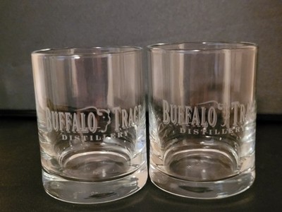 Set of 2 Buffalo Trace Distillery Etched Bourbon Whiskey Shot Glasses 2.5'' Tall