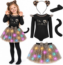 GIFTINBOX Cat Costume for Girls, Light up Kids Halloween Cheetah Outfit