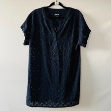 Lands' End Womens Deep Navy Blue Crochet Knit Beach Swimsuit Cover Up Size Large