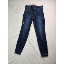 Spanx Jean-ish Ankle Leggings Dark Indigo Distressed Raw Hem Womens Size Medium