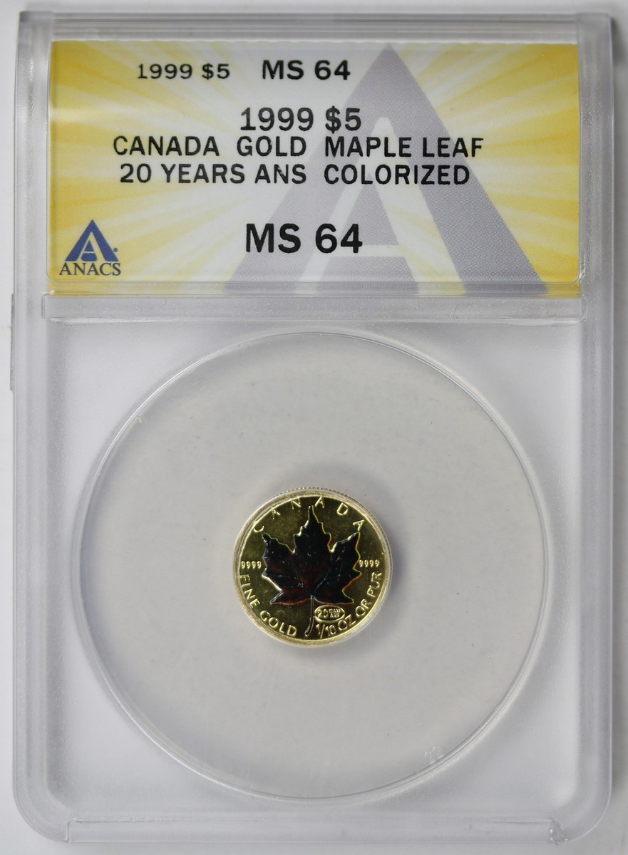1999 Canada Maple Leaf Gold 20 Years Anniversary Privy Colorized