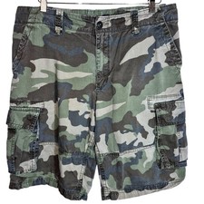 Vintage Woodland Camouflage Print Men's Cargo Shorts Loose Fit Utility 36