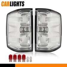 Fits 2014-19 Chevy Silverado Pair Clear Chrome Tail Lights Brake Lamps w/ Bulbs