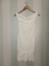 Lipsy White Bardot Shoulder Embroidered Dress Size 4 Occasion Party Hen do Short