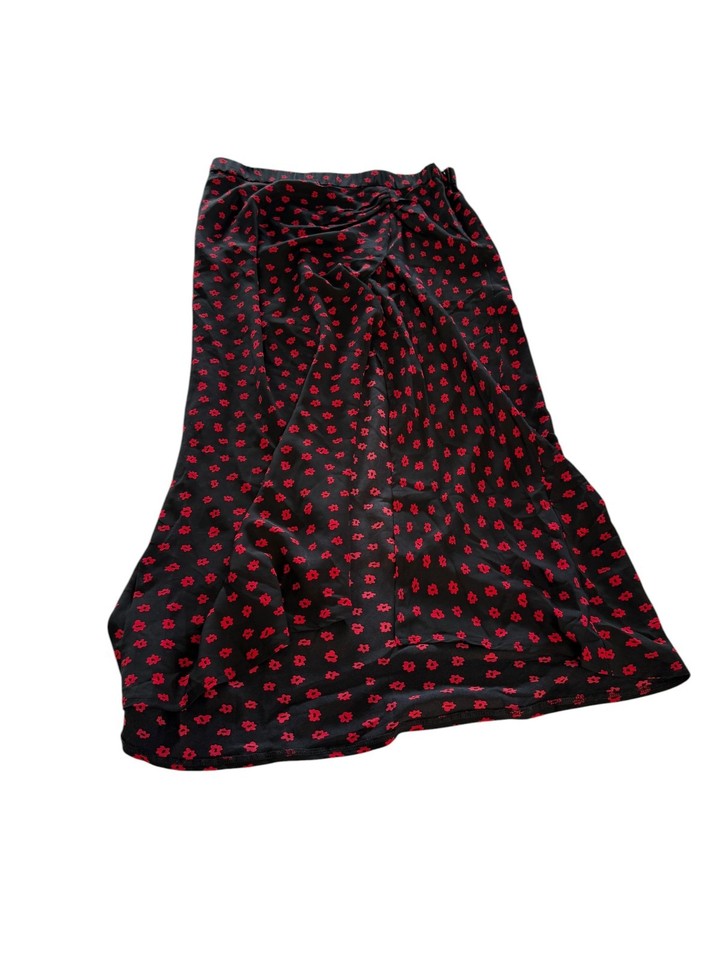 Princess Polly Womens Size 18 Black Red Floral Maxi Skirt Good Condition