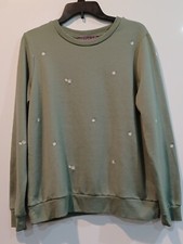 Gloria Vanderbilt Wmn's Med Green Pullover Daisy Sweatshirt