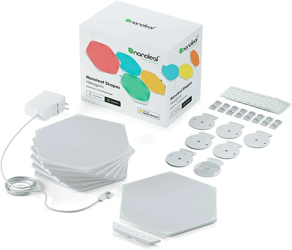 Нанолепестковые формы 7 шестиугольников умнее набор многоцветные шестиугольные настенные световые панели WiFi - Изображение 2 из 4