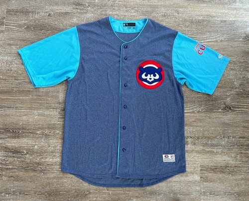 True Fan Chicago Cubs Alternate Blue Button Up Baseball Jersey MLB Embroidered