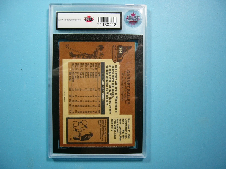 1975/76 O-PEE-CHEE NHL HOCKEY CARD #284 GARNET ACE BAILEY KSA 10 GEM MINT OPC - Image 2 of 2