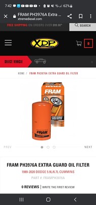 Fram PH3976A Extra Guard Oil Filter - 1994-2018 Dodge Ram 2500 L6