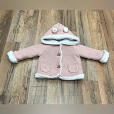 Carter's Pink Winter Jacket Size 9Months Coat Button Up Hooded Bunny Ears cotton